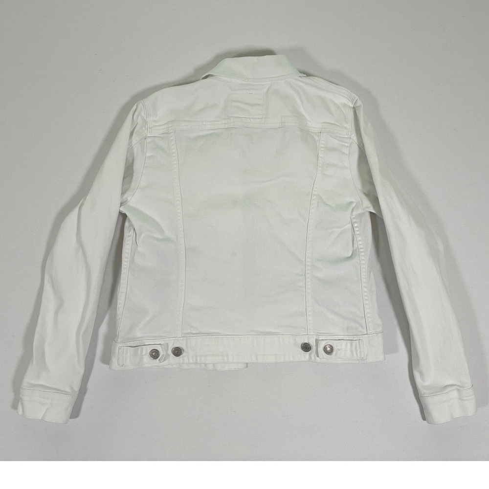 Levis Womens White Denim Trucker Jacket Large Stretch Cotton 77306-0004 - Picture 2 of 9